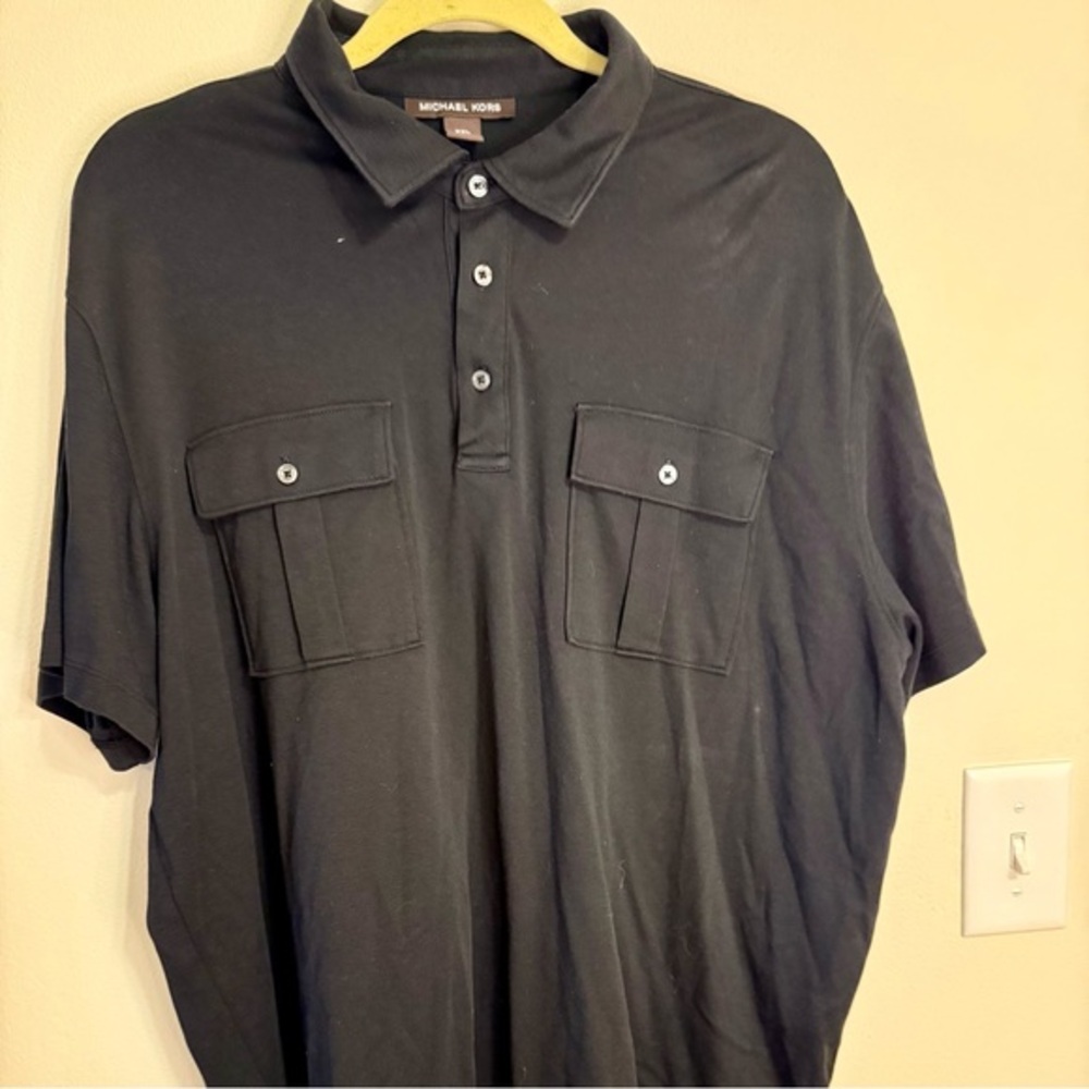 Michael Kors XXL Black‎ Polo Shirt Short Sleeve Button Up Pocket Detail